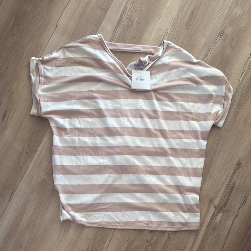 White Birch Pink and White Striped Short Sleeve Top
